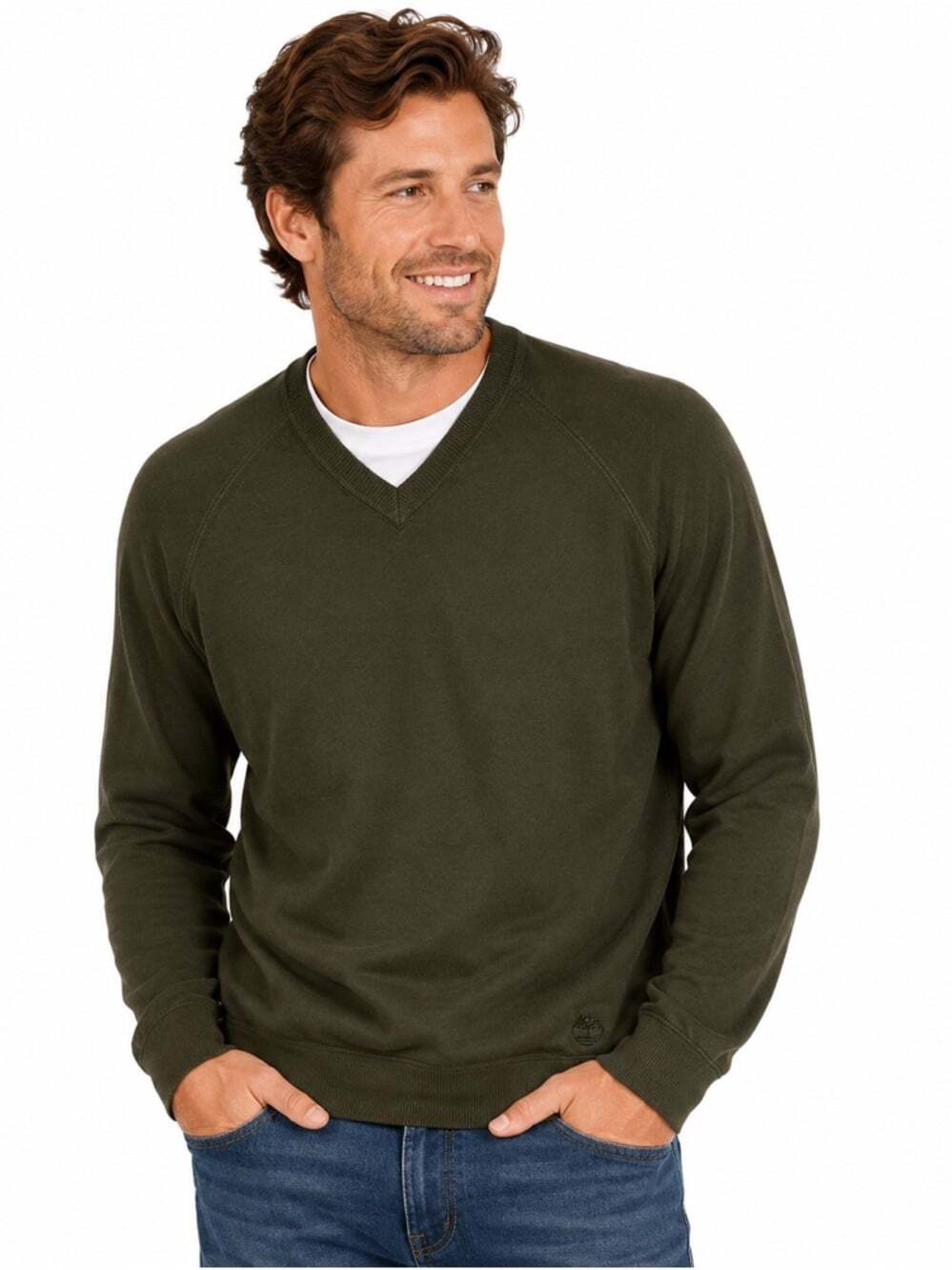 Timberland Knit Sweater Size Large V-Neck Green Casual Long Sleeved Layers Cozy